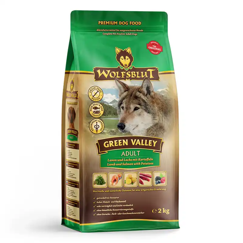 Sale Sparpaket 2 x 2 kg Wolfsblut Green Valley Adult Lamm und Lachs mit Kartoffel Hunde Trockenfutter